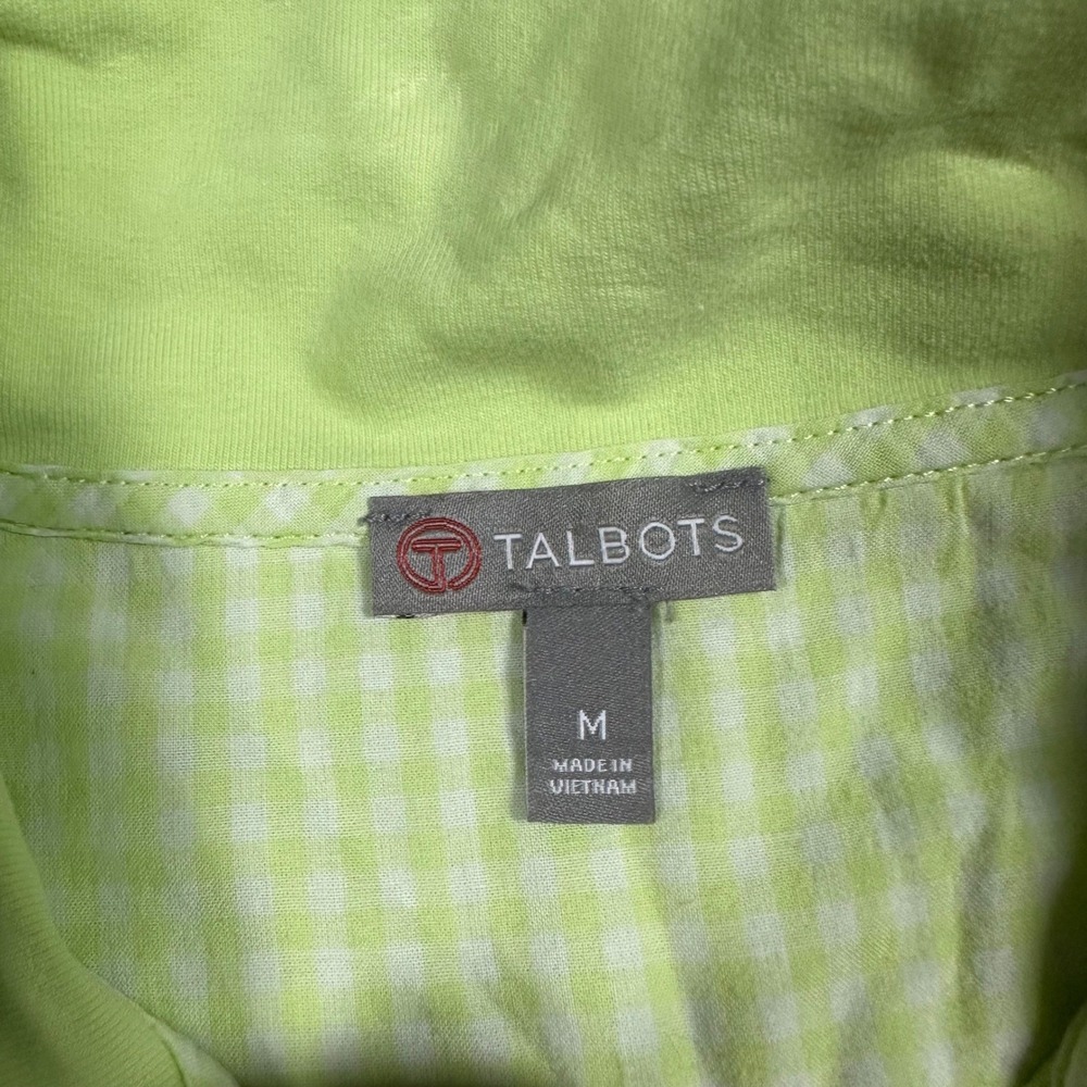 Talbots Womens M Lime Green Full Zip Mock Neck Gingham Trim Jacket Athletic - Picture 3 of 5
